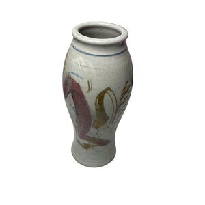 Carole Cole Art Pottery Vase 10” X 4.5” Hand Painted Multicolor